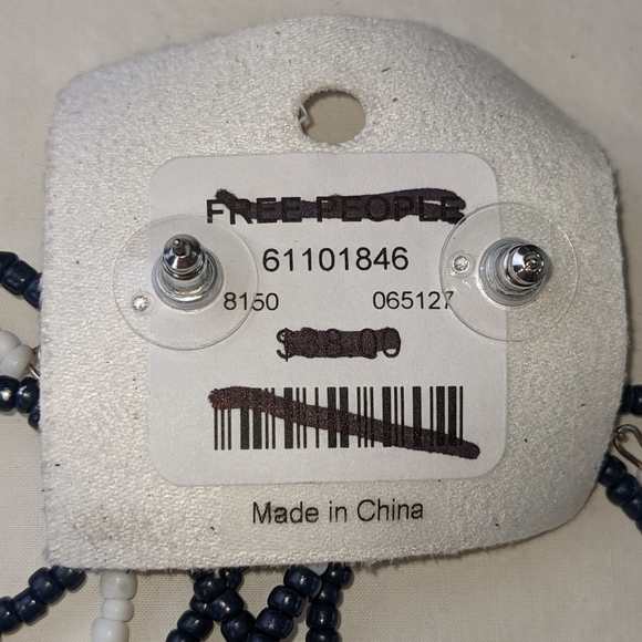 Free People NWT triple hoop bead earrings large navy blue white - Picture 8 of 11